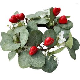 Decorative Flowers Valentine's Day Candle Rings Artificial Eucalyptus Leaves Pillar Soft Wreath Seasonal Decors For Restaurant Wedding