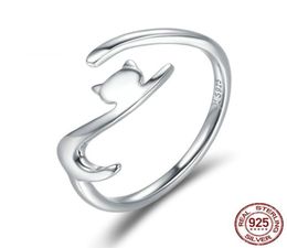 fashionable new fashion 925 Sterling silver Lovely cat pet animal ring rhodium plated adjustable size rings Statement Ring56647104682204