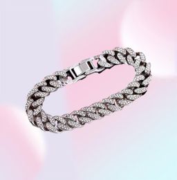 New Fashion Luxury 12mm Iced Out Cuban Link Chain Bracelet for Women Men Gold Silver Colour Bling Rhinestone Bracelet JewelryEBXQc2494228