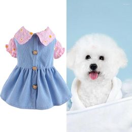 Dog Apparel Dress Pet Princess With Bear Button Soft Summer Outfit For Dogs Cats