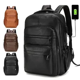 Backpack Vintage USB Charging PU Leather Men Large Capacity School Bags Teenage Backpacks Multifunctional Laptop Bag For Travel