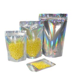 100pcs laser Holograms Colour plastic Stand Up Bag pouch foil bags holographic silver zip bag6350936