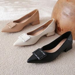 Dress Shoes Women 3cm High Heels Leather Lady Simplicity Daily Pointed Toe Pumps Female Temperament Square Designer