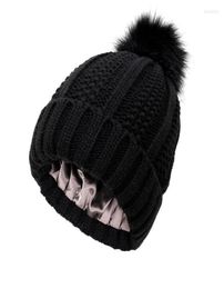 BeanieSkull Caps 2022 Womens Satin Lined Knit Beanie Hat Acrylic Warm Winter Hats For Women Men Silk Lining Soft Slouchy Fashion 2208757