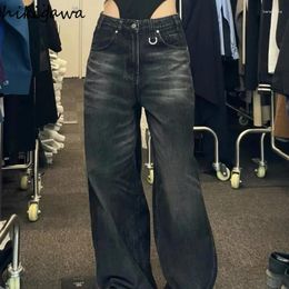 Women's Jeans Y2K Slouchy Pants Vintage Femme Wide Leg High Waisted Baggy Woman Fashion Oversized Denim Black Pant Trousers