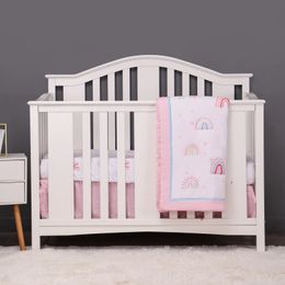 rainbow design 3 pcs Baby Crib Bedding Set for Girls including quilt crib sheet skirt 240418