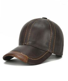 Genuine Cowhide Baseball Caps For Men Autumn Winter Warm Leather Snapback HatNew Retro Male Visor Sun Caps Chapeu For Dad Gift11175151
