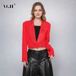 Women's Suits VGH Hollow Out Patchwork Diamonds Solid Short Blazer For Women Notched Collar Long Sleeve Backless Spliced Button Blazers