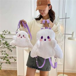 Backpacks Shoulder bag Halloween decoration fun 3D plush doll classic backpack Kawaii white little ghost backpack plush doll bagL2405