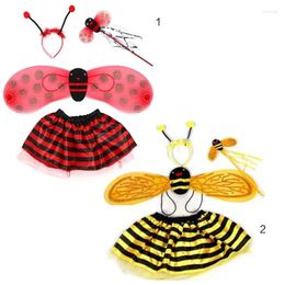 Hair Accessories 4Pcs/Set Kid Fairy Costume Set Ladybird Glitter Wing Striped Layered Tu