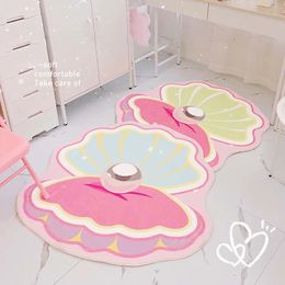 Artistic and Creative Shell Carpet Comfortable and Soft Bedroom Carpet Pink Girl Room Decoration Carpet Bathroom Dry Absorbent Door Mat Tape 240428