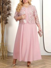 Basic Casual Dresses Two dresses womens spring and autumn embroidered floral long dress used for wedding guests and parties plus size womens clothingL2405