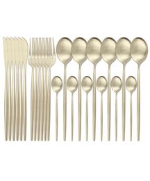 Dinnerware Sets 24Pcs Matte Champagne Cutlery Set 304 Stainless Steel Knife Fork Spoon Silverware Kitchen Flatware Tableware6599946