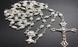 Pendant Necklaces 10pcsset White 64mm Glass Pear Rosary Oval Bead Catholic Rosario Cute Pearl Necklace Chalice Center4589952