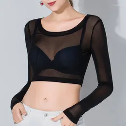 Women's T Shirts Women Slim Transparent Mesh Girl Full Sleeve High Stretchy Crop Top T-shirt Female Tops Tees