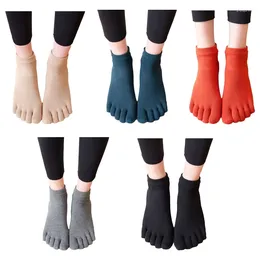 Women Socks Men Grippy Yoga With Grippers Solid Color 5 Toe Separator Non Slip Sticky Hosiery For Barre Pilates