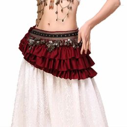 Stage Wear Women Belly Dance Hip Scarf Copper Coin Vintage Tribal Wrap Belt Lengthened Waist Black Red Green Dancing