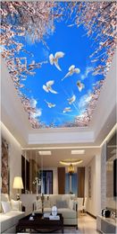 3d wallpaper custom po Cherry blossom blue sky white cloud ceiling mural living room Home decor 3d wall murals wallpaper for wa7283043