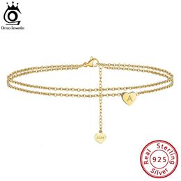ORSA JEWELS Vintage Silver Letter Initial Heart Ankle Bracelet for Women Multilayer Barefoot Sandals Foot Jewellery Leg Chain SA18 240511