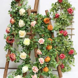 Decorative Flowers Eucalyptus Rattan Garland Garden Wedding Arrangement Leaf Roses Artificial Flower Arch Simulated Money Leaves Rattans