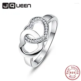 With Side Stones JQUEEN Top Fashion Double Heart CZ Stone 925 Sterling Silver Ring Natural Handmade Cubic Zirconia Gift For Woman Bijoux