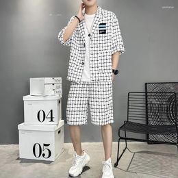 Men's Suits Summer Sets Half Sleeve Blazer Trend Solid Short Button Shirt Shorts Loose 2 Piece Set Outfits