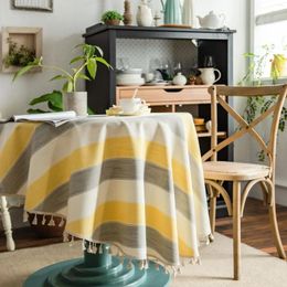 Table Cloth Jacquard Round With Tassels Nordic Imitation Cotton Linen Tablecloth Cover For Coffee Party Decoration