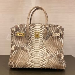 10S Fully handmade tote bag designer bag 30cm imported snakeskin Colour pattern Exquisite beeswax thread hand sewing