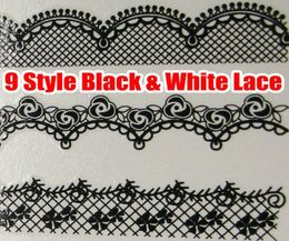 18pcs Black White Lace Nail Art Water Decals Transfer Transfers DECAL Nail Art Wrap Wraps Sexy Strip Tattoo FOR NATURAL FALSE 7658362