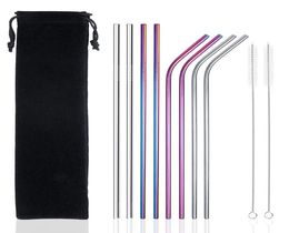 304 Stainless Steel Or Food Grade Silicone Drinking Straws 8 Pieces Set With 2 Cleaning Brushes FDA approved Metal Ecofriendly Re5640764