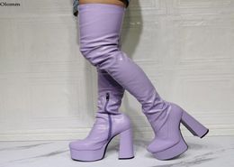 Rontic New Arrival Women Platform Thigh Boots Hoof Heels Round Toe Gorgeous Violet Pink Black Party Shoes Women Plus US Size 5209188119