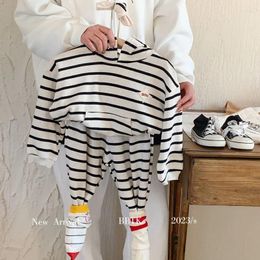 Clothing Sets Children's Suit2024Spring Boys And Girls Classic Striped Hooded Children Two-Piece Set F0018-WS