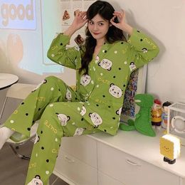 Women's Sleepwear 2024 Pajamas Women Cartoon Spring Autumn Long Sleeve Loungewear Cardigan Homewear Students Loose Plus Size Suit