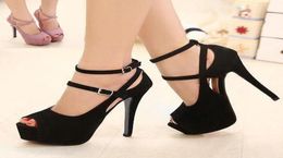 New Black Strappy Holow Out Platform Stiletto Heels pink summer roman style sandals shoes Size 34 ePacket Free Shipping1093338