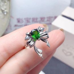 Cluster Rings FS Natural Chrome Diopside S925 Sterling Silver Bow Ring Green Gemstone For Women Classic Jewelry Style With Certificate