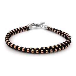 Runda mens woven bracelet stainless steel beads black rope adjustable size 22cm fashionable handmade bead bracelet 240426