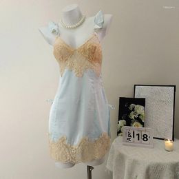 Women's Sleepwear French Sexy Lingerie Pyjamas Women Night Gowns Pure Desire Summer Thin Silk Lace Small Chest Suspender Sleep Dress Home