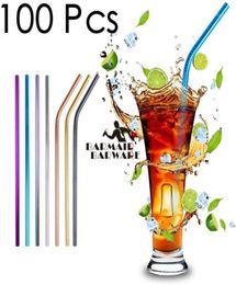 Colorful 100pcs Straws 10pcs Brushs Straight Or Bent Metal Drinking Straw Stainless Steel Reusable Straws For Beer Fruit Juice17035140