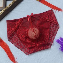 Underpants Men U Convex Pouch Briefs Sexy Panties Seamless Underwear Low Waist Bulge Lace Brief Lingerie Bow Erotic Knickers