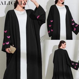 Ethnic Clothing Aligaia Fashion Butterfly Embroidery Kimono Oversized Muslim Robe Abaya Women Long Outerwear Chic Cardigan Caftan