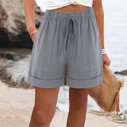 Women's Shorts Summer Loose Beach Cotton High Waist Casual Sports Pants Bottoms Elastic Drawstring Solid Wide Leg Sweat Trousers