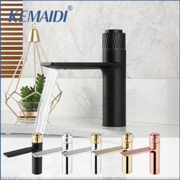 Bathroom Sink Faucets KEMAIDI Matte Black Cold Mixer Push-Button Faucet Chrome Brass Wash Basin Deck Mounted