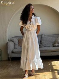 Work Dresses Clacive Summer Loose White Cotton 2 Piece Sets Women Outfit Fashion Short Sleeve Shirt With High Waist Pleated Long Skirts Set