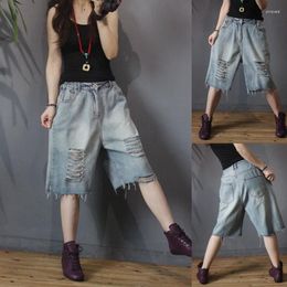 Women's Jeans High Quality Women Large Size Loose Denim Shorts Casual Oversize Distressed Vintage Ripped Holes Cropped