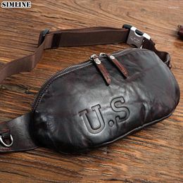 Waist Bags SIMLINE Genuine Leather Bag For Men Male Cowhide Vintage Casual Small Shoulder Crossbody Travel Chest Pack Pouch