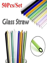 Drinking Straws 50Pcslot Glass Straight Bend Sharp Reusable Straw Tube Ecofriendly Events Party Drinkware Bar Accessoroy2394407