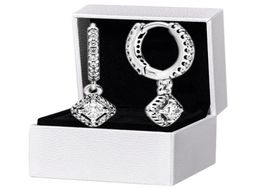 Square Sparkle Hoop Earrings Original box set for 925 Sterling Silver CZ diamond Pendant Earring Womens Wedding designer Jewelry8240092