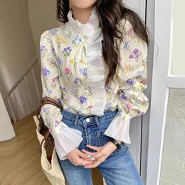 Women's Blouses Blouse For Women Shirt Ruffled Collar Floral Print Shirts Loose French Vintage Fashion Long Sleeve Tops