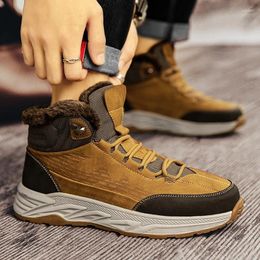 Casual Shoes 2024 High-top Lace-up Men's Vulcanized Winter Plush Warm Chunky Sneakers Anti-slip And Wear-resistant Men Hiking