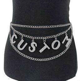 Crystal Custom DIY Big Letters Waist Chain Belt Sexy Women Rhineston Statement Name Letter Body Chain Cosplay Accessory Gift 240511